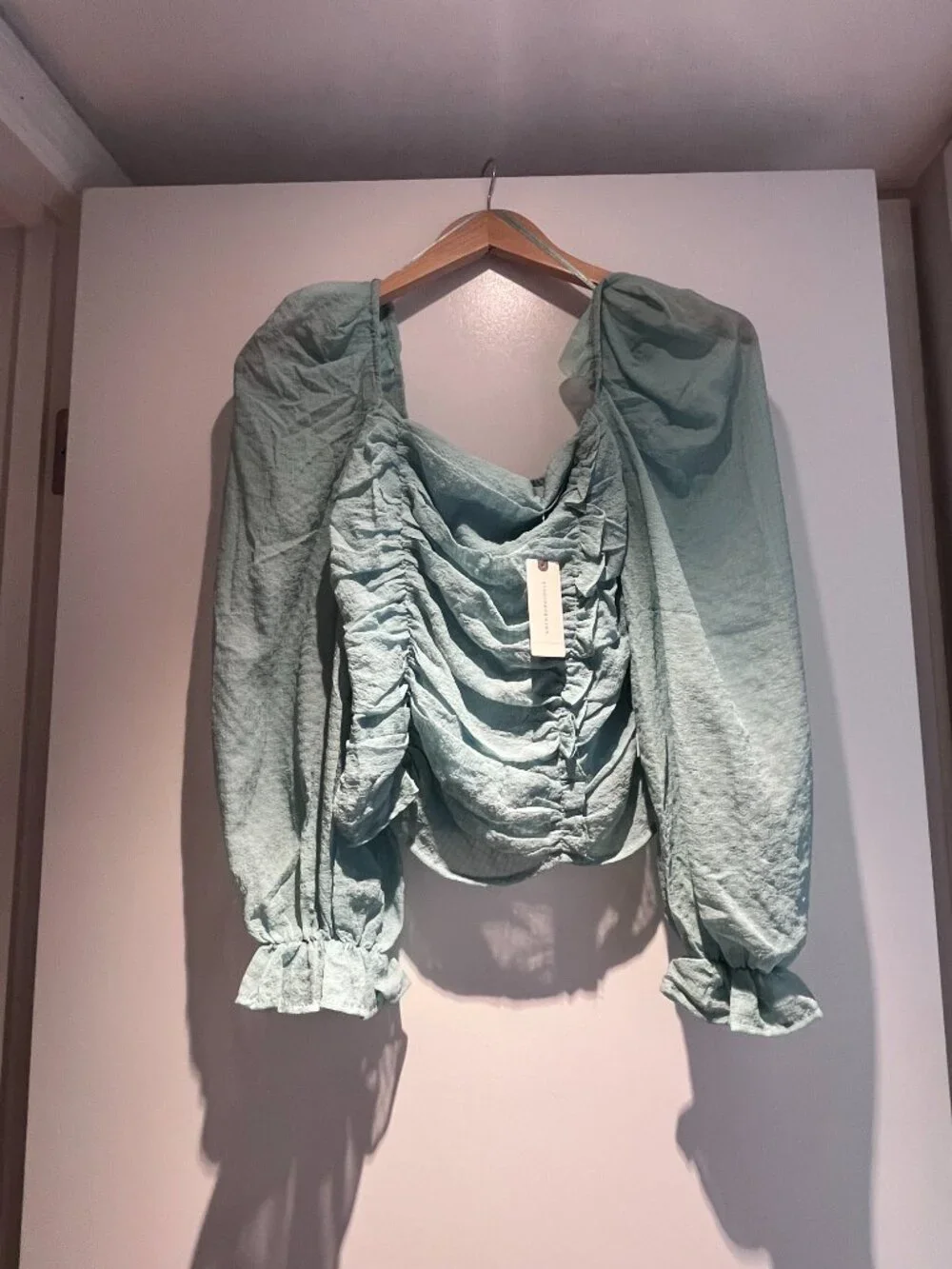 Anthropologie ASTR NWT Aqua Blue Sheer Ruched Blouse - Two Sizes Available